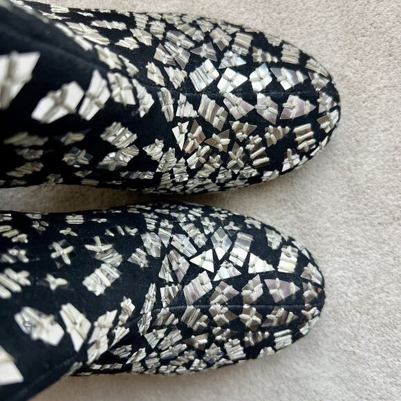 Bywin Black Suede Block Heel Ankle Booties Mirror Like Accents Women US 6.5  Zip - Picture 9 of 16